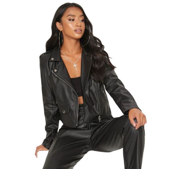 PrettyLittleThing Jackets & Blazers - Pretty Little Thing Petite Black PU Biker Jacket